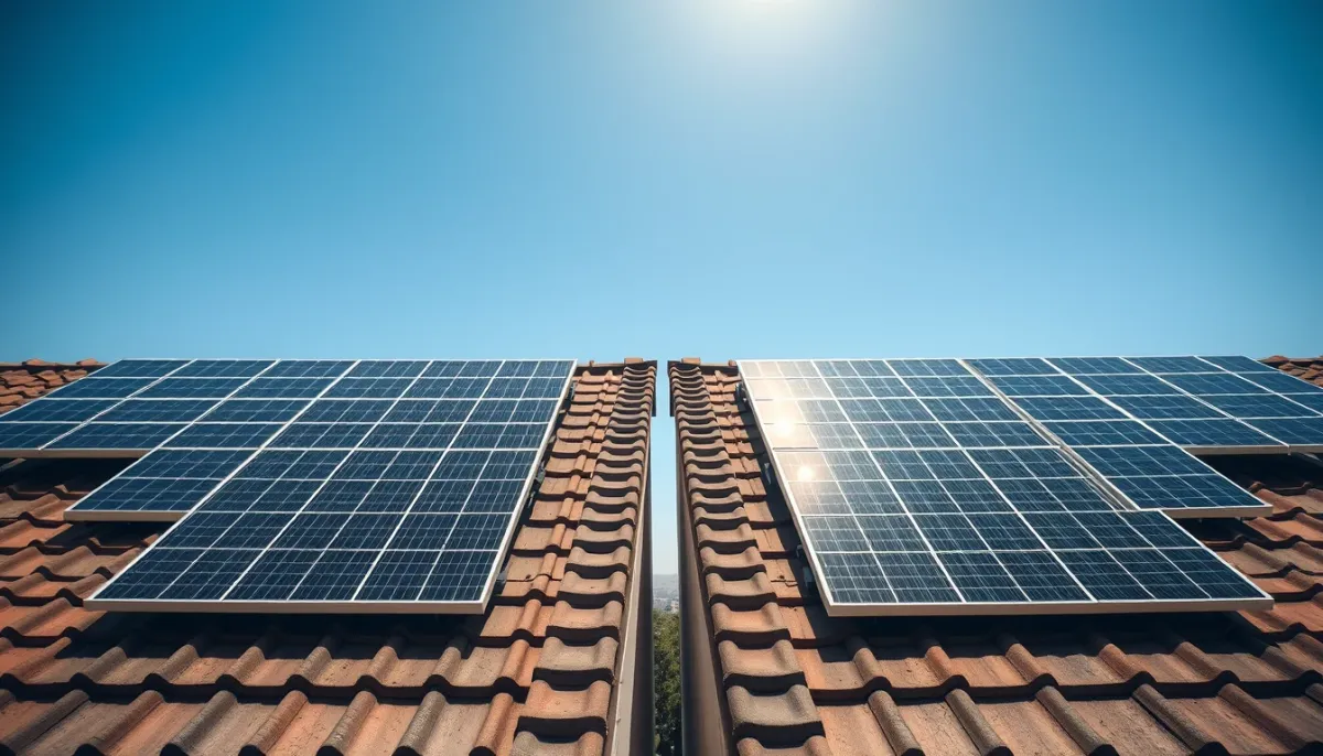 Comparaison de deux installations de panneaux solaires de puissances différentes sur des toits voisins