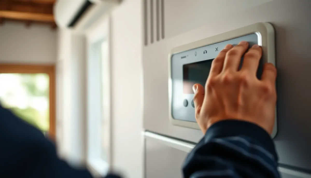 Technicien réglant le panneau de contrôle d'une pompe à chaleur air/eau