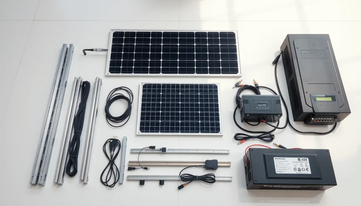 Kit complet d'installation solaire comprenant panneaux, onduleur, câblage et batterie, éligible à la TVA à 6 %