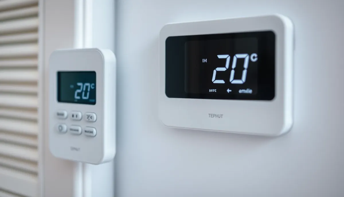 Télécommande et thermostat d'une climatisation réversible réglés à 20°C