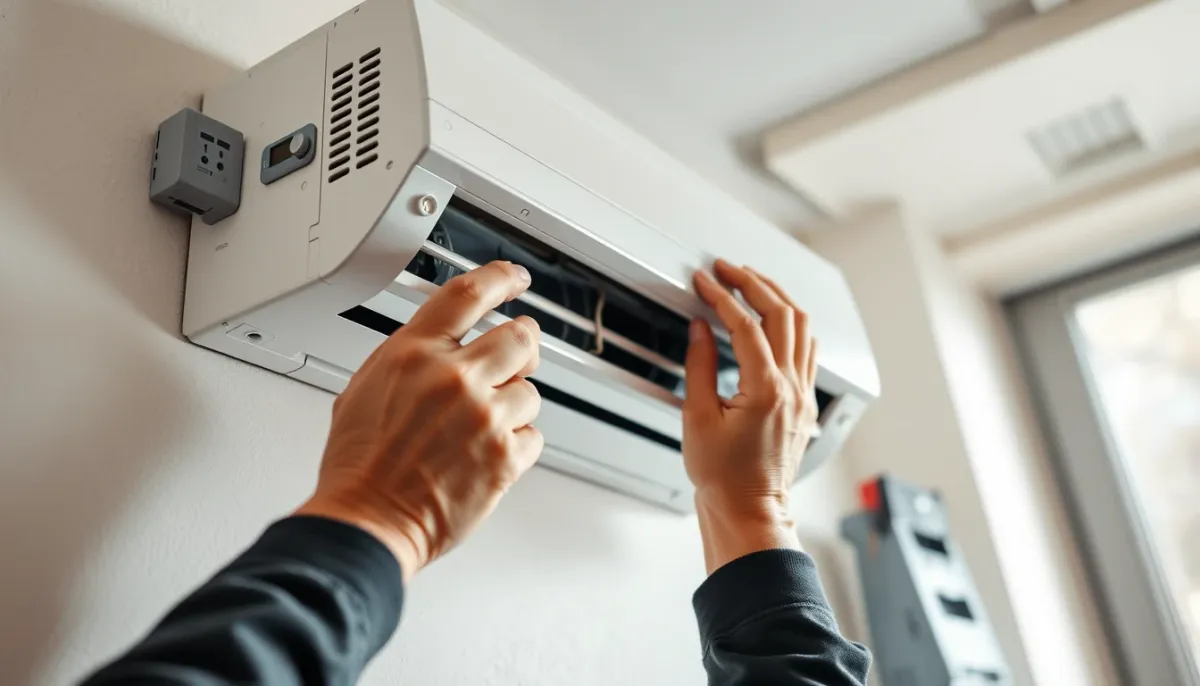 Installation d'une unité de climatisation réversible par un technicien