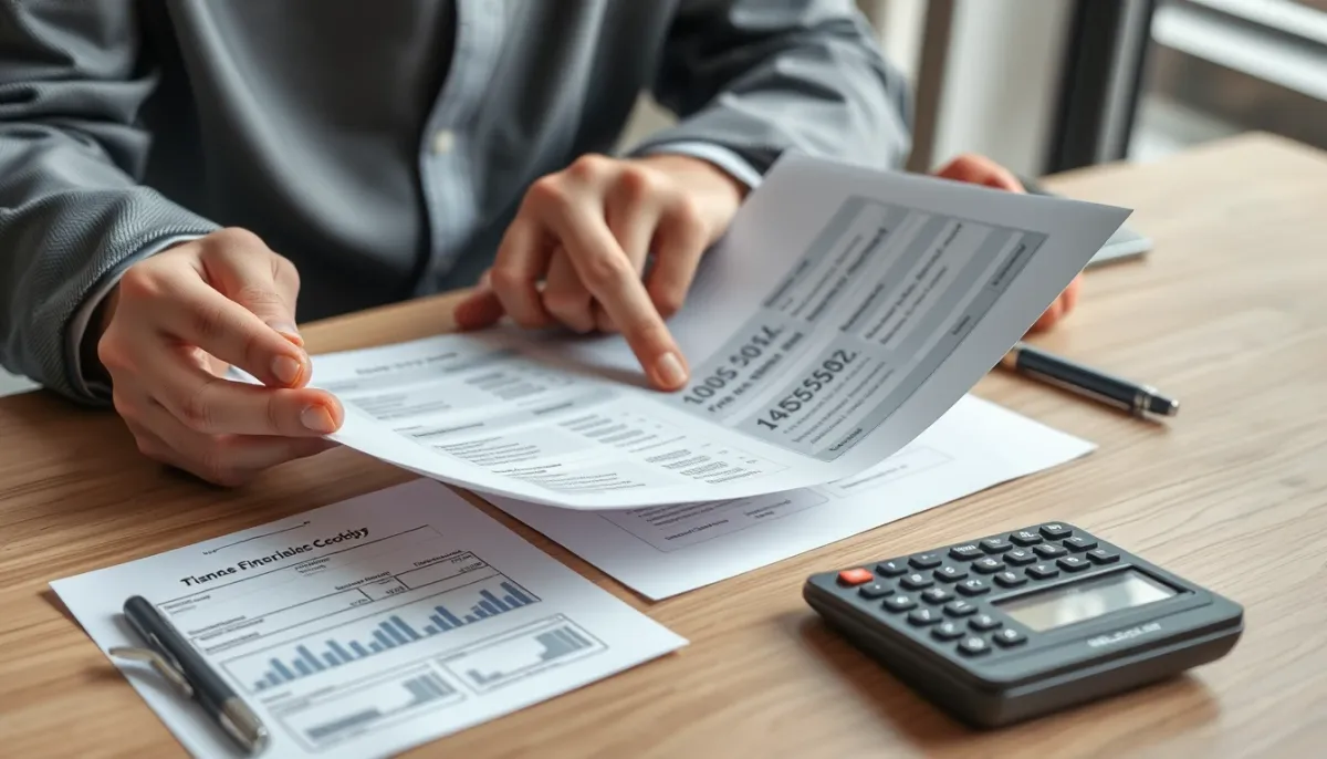 Personne calculant le reste à charge après primes pour un audit logement en Wallonie, avec documents et calculatrice