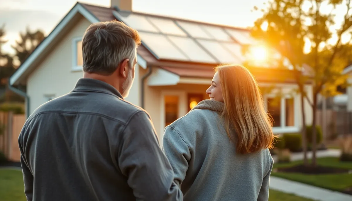 Couple devant sa maison rénovée énergétiquement en Wallonie, bénéficiant d'un audit logement