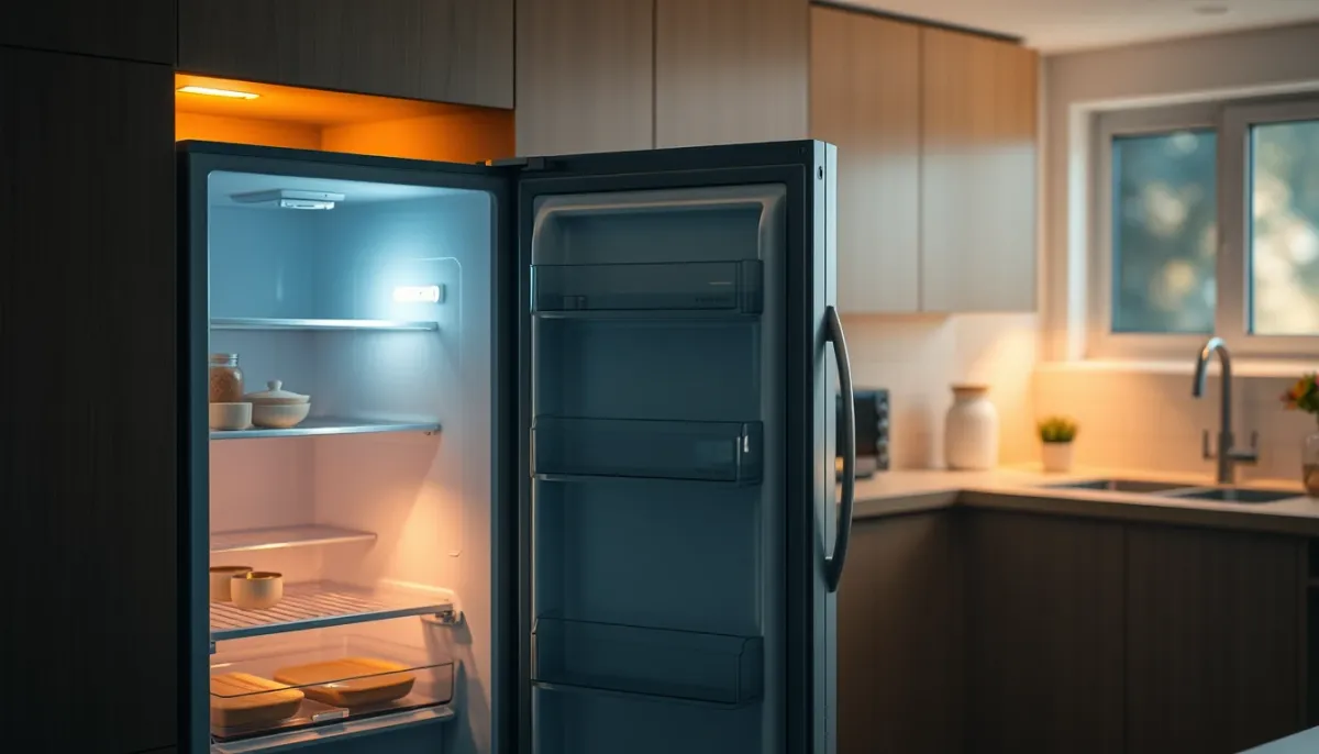 Cuisine éclairée par une batterie de secours pendant une coupure de courant
