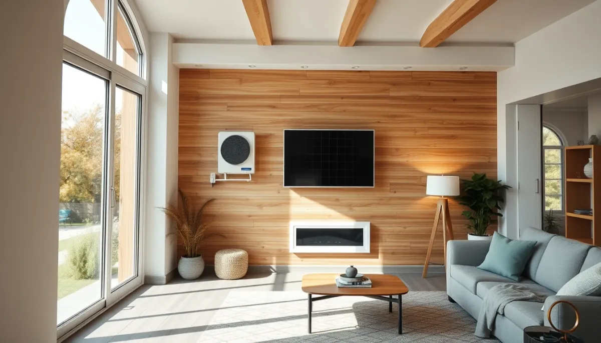 Intérieur rénové avec système de chauffage performant et panneaux solaires, illustrant le reste à charge