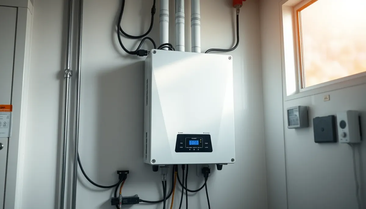 Onduleur solaire installé sur un mur dans un local technique