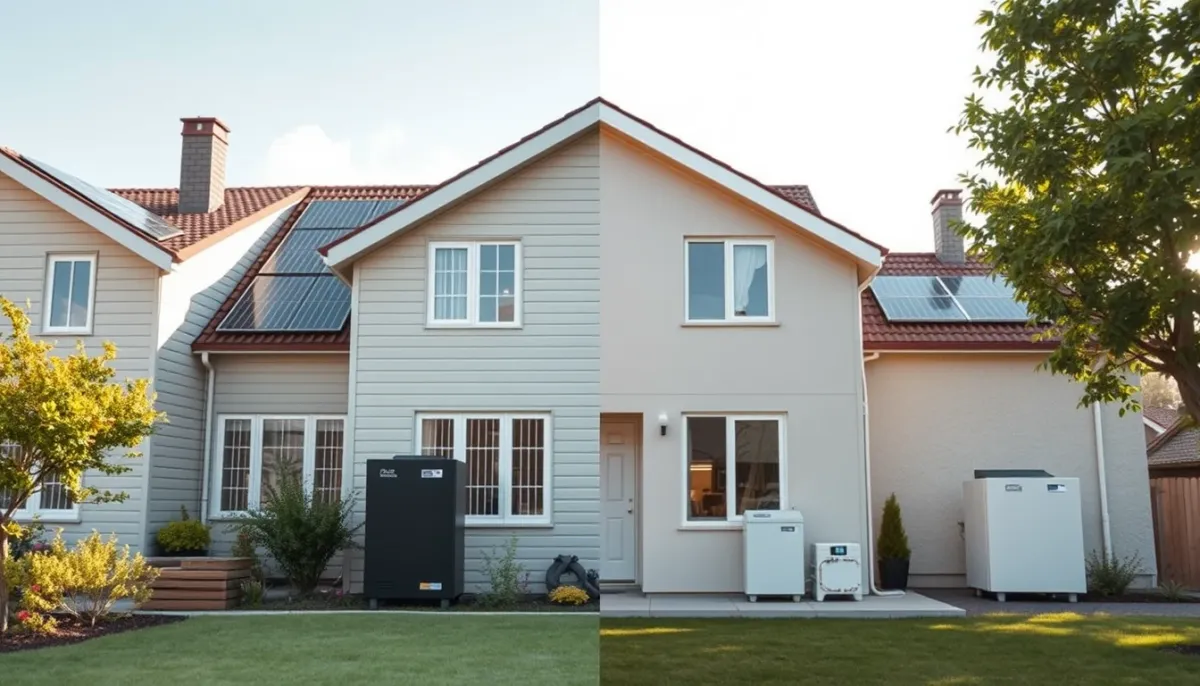 Comparaison visuelle entre une maison avec batterie et une sans batterie, illustrant les taux d'autoconsommation